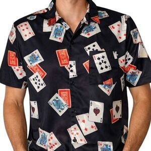 Fresh Prints of Bel-Air XL Casino Playing Cards Button Up Shirt Black Retro Y2K